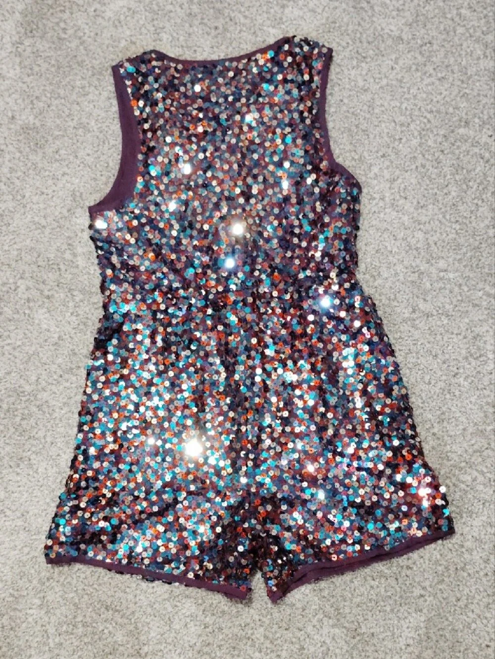 Boden Multicolor Sequin Jumpsuit with Plum Trim